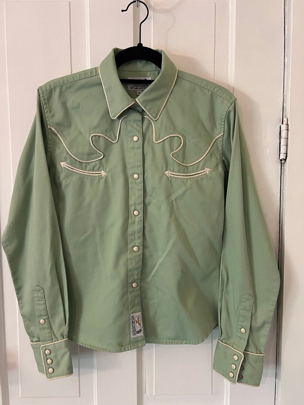 Panhandle Slim womens medium mint green western yoke pearl snap button up shirt